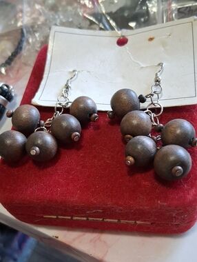 Brown Wooden Bead Cluster Dangle Earrings - Women Jewelry